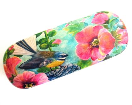 Glasses Case with matching Lens Cloth Fantail and Hollyhocks
